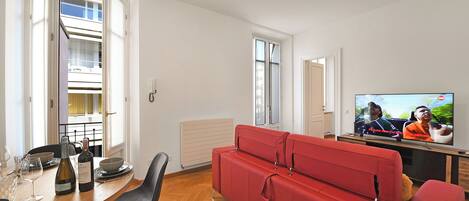 21-inch flat-screen TV with cable channels