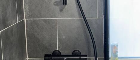 Combined shower/tub, deep soaking tub, hair dryer, towels