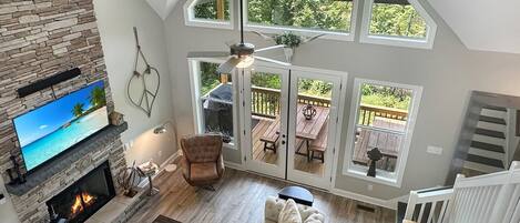 Smart TV, fireplace, table football