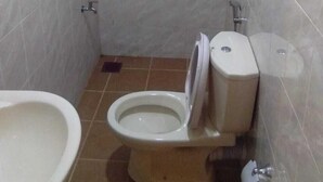 Un baño pequeño con inodoro, bid é y ducha.