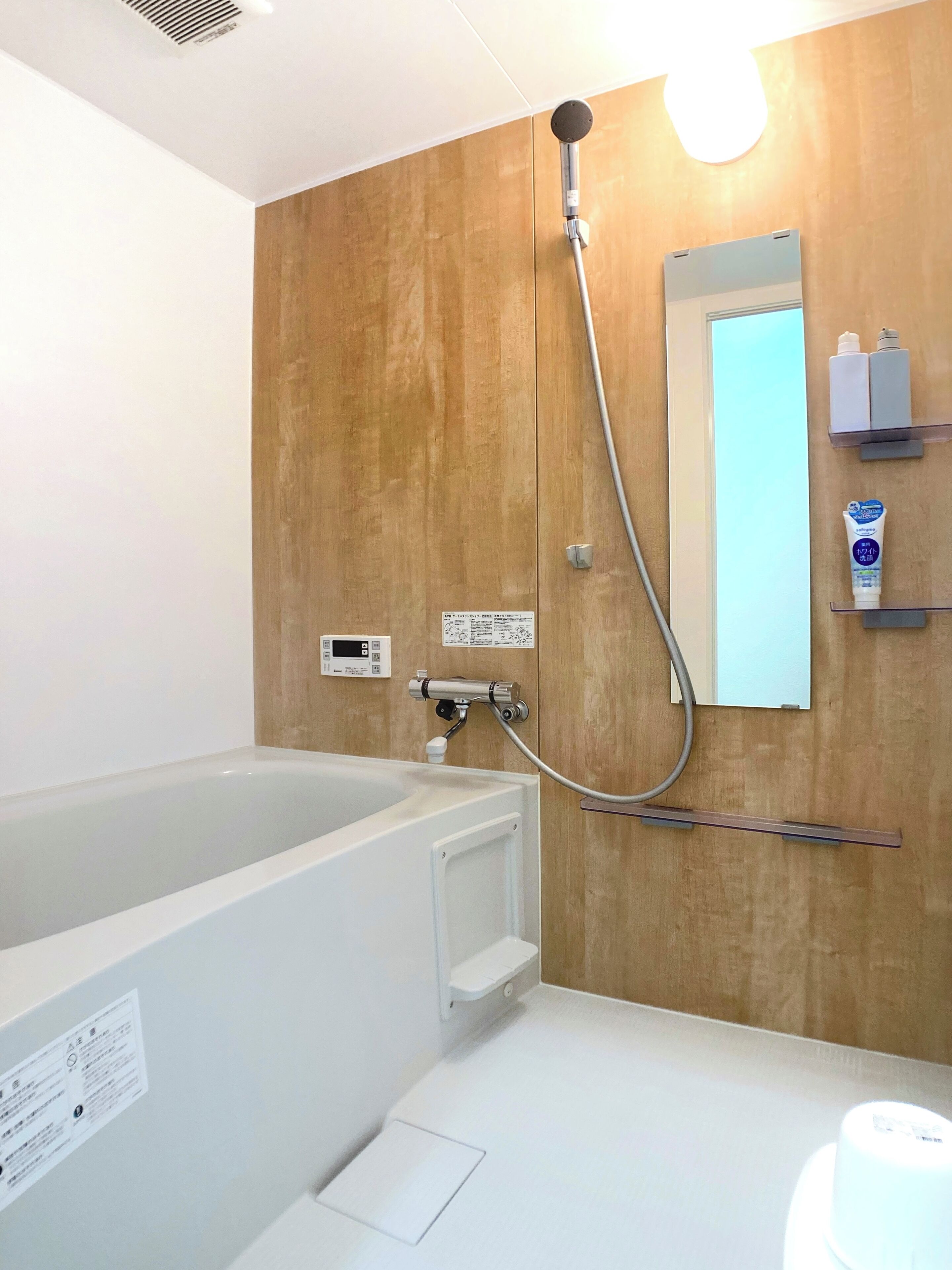 Hair dryer, bidet, towels, soap