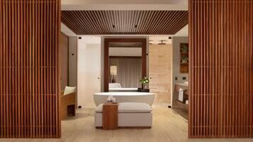 Separate tub and shower, jetted tub, rainfall showerhead