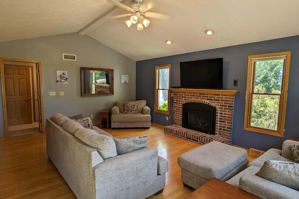 Smart TV, fireplace, video games, DVD player