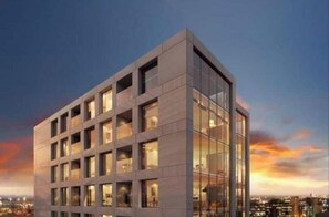 Stylish, contemporary architecture with a grid of evenly spaced windows.