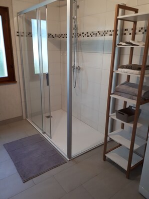 Regadera, secadora de cabello, toallas, papel de baño