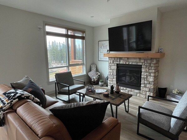 TV, fireplace