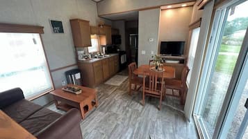 TV, DVD player, table football, ping pong