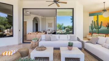 TV connectée, cheminée, livres