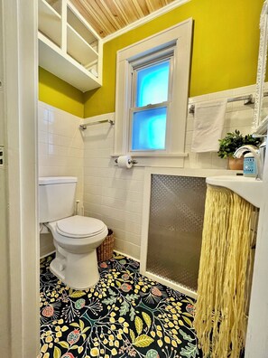 Hair dryer, bidet, towels, soap