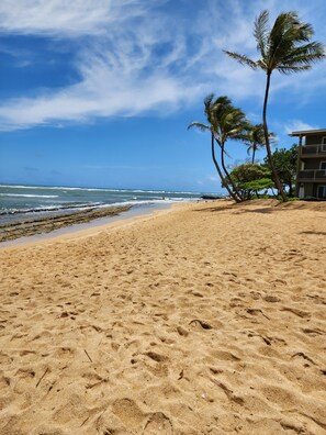 Beach nearby, sun loungers, beach towels