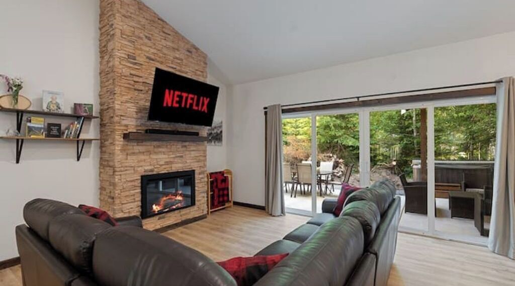 TV, fireplace, foosball