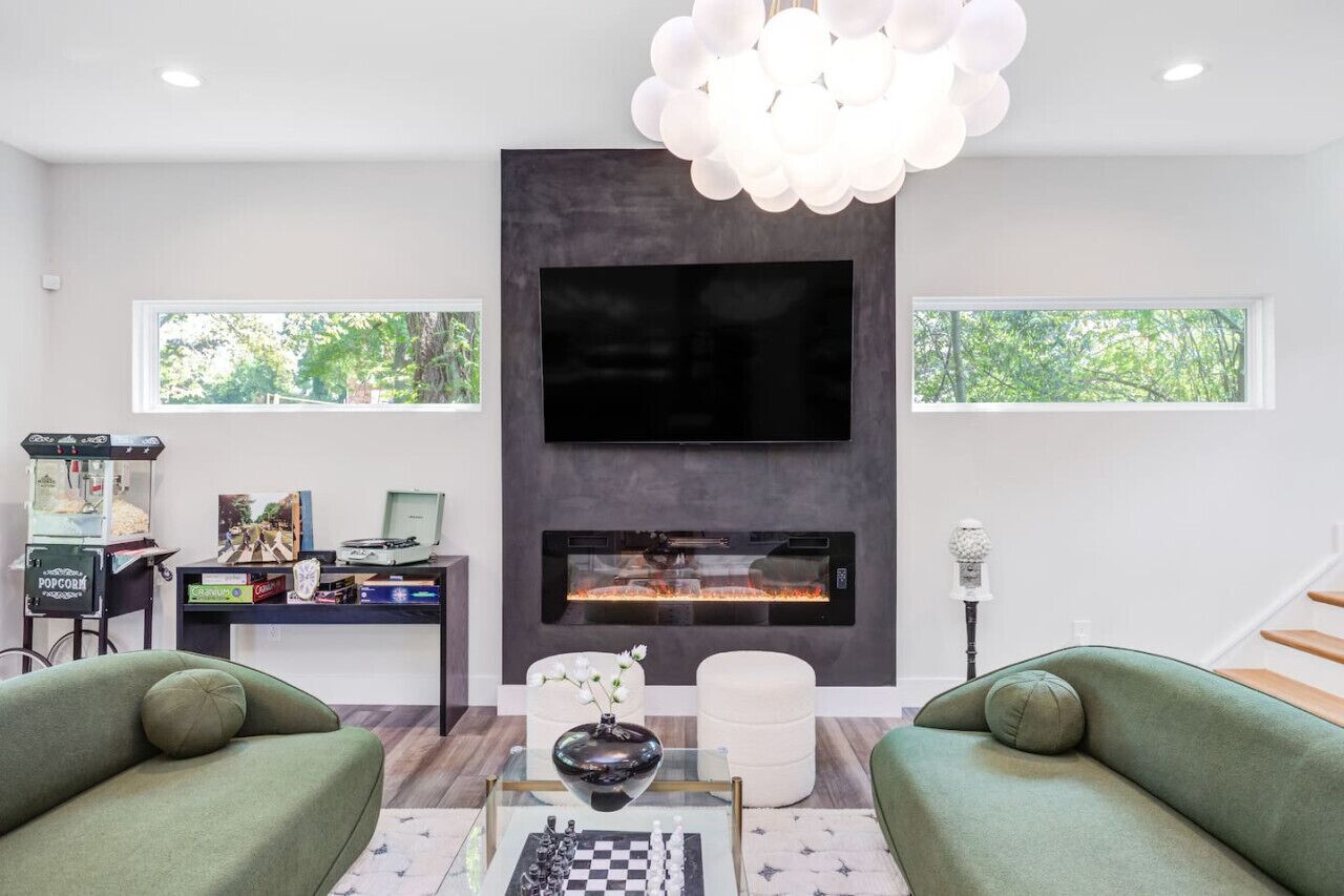 Smart TV, fireplace, video games, books