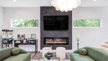 Smart TV, fireplace, video games, books