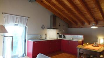 Fridge, microwave, dishwasher, coffee/tea maker