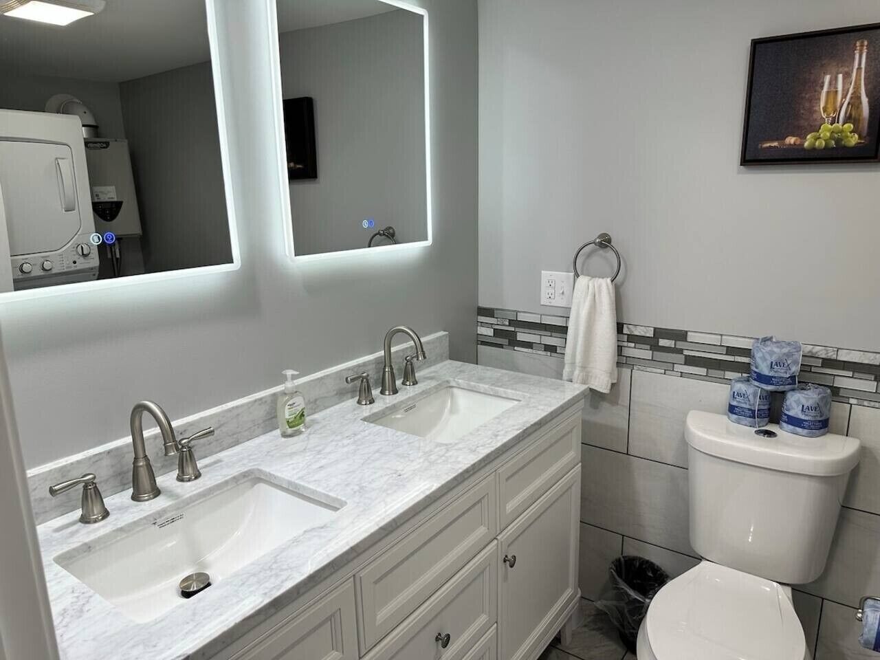 Shower, towels, soap, shampoo