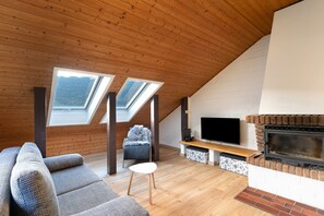Een televisie, een open haard en videogames