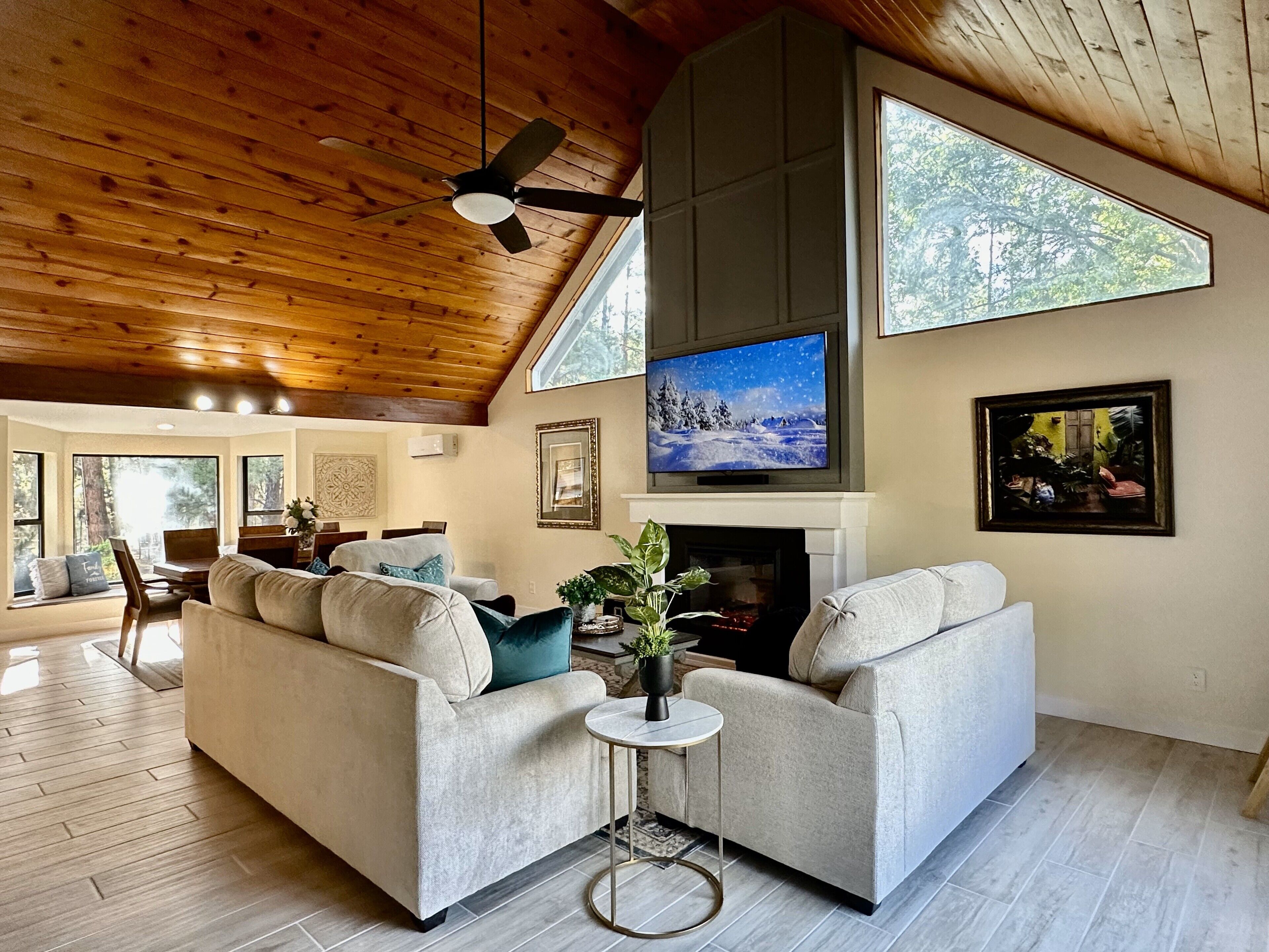 TV, fireplace, stereo