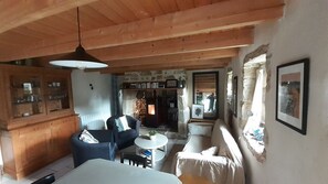 TV, fireplace, DVD player, books
