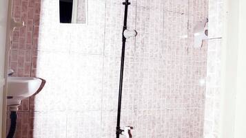 Shower, towels, toilet paper