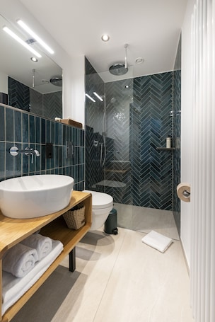 Hair dryer, towels, soap, shampoo. The Barthels Boutique Hotel
