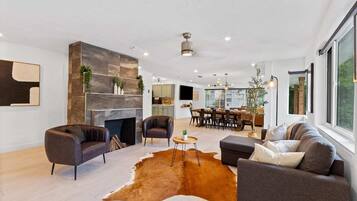 Smart TV, fireplace, video games, offices