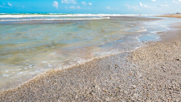 A beach with clear water, pebbly shore, and distant horizon. - THE JUNI Studio Surf Paradise in Heart of Cocoa Be (Cocoa Beach)