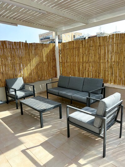 sea view penthouse with 3 floors and an hot tub! can host up to 15 people .
