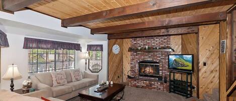 TV, caminetto, studio