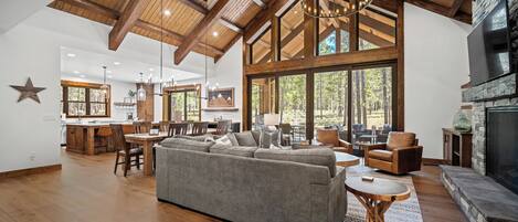 TV, fireplace, table football, ping pong