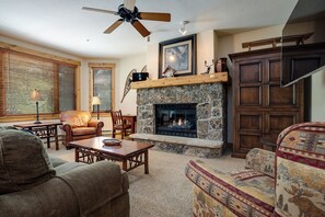TV, fireplace - AN111 | Antlers Steamboat | Ski In/Out from Patio | Winter Shuttle | Hot Tub (Steamboat Springs)