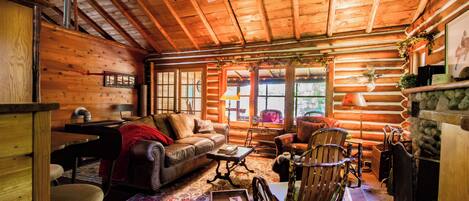 TV, fireplace, DVD player, books