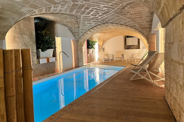 Indoor pool, open 10:00 AM to 8:00 PM, sun loungers