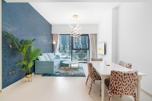 Premier Apartment | Living area | Smart TV, Netflix, streaming services - Lux BnB Act-1 Tower I Boulevard Views (Dubai)