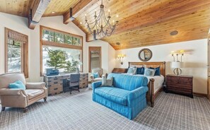 TV, fireplace, books, stereo