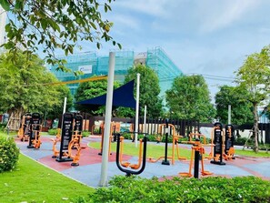 Work out amidst lush surroundings and modern exercise equipment.