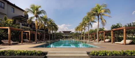 7 Außenpools, Cabañas (kostenlos), Liegestühle