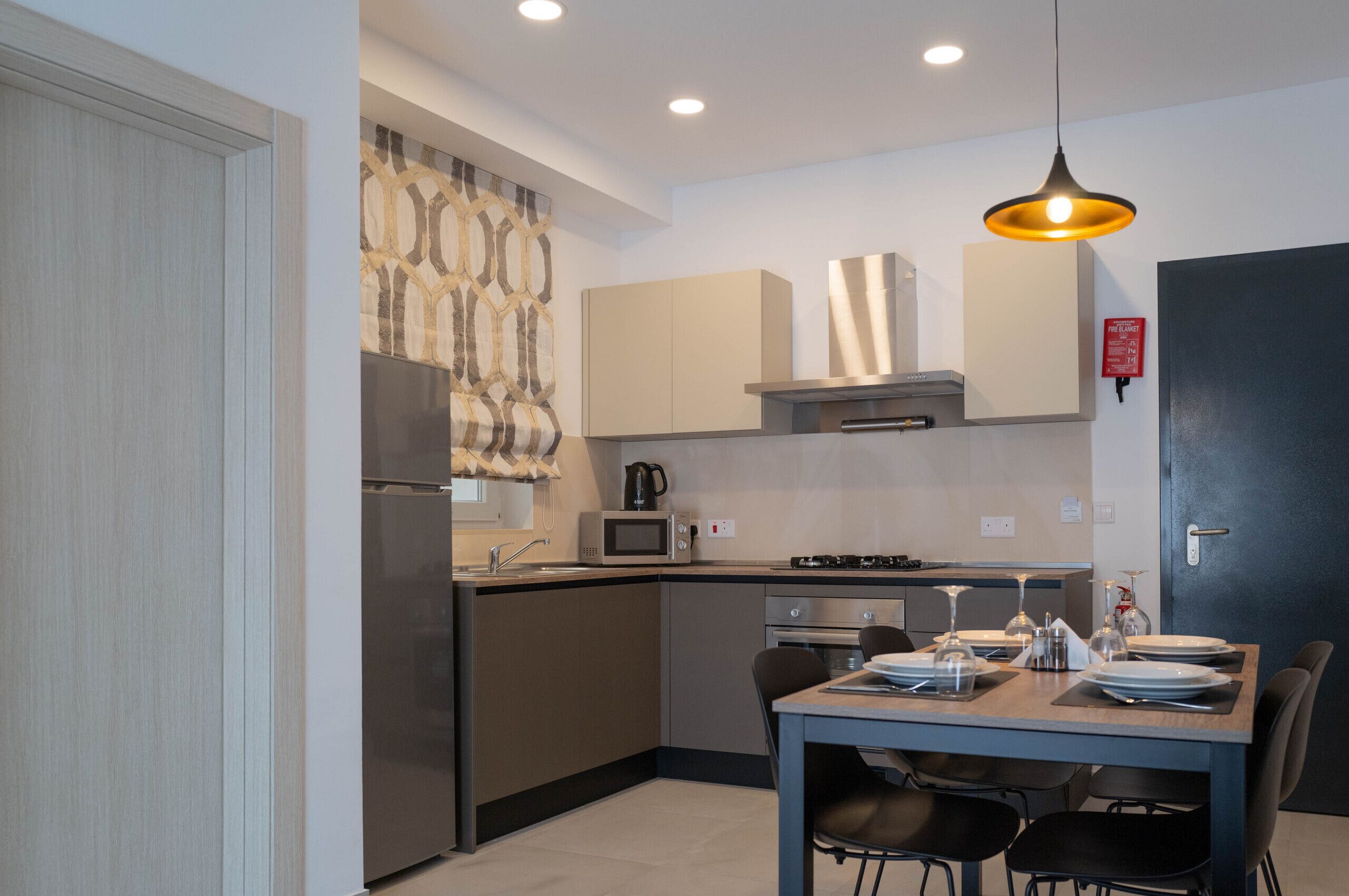 Fridge, microwave, oven, electric kettle