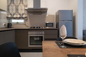 Fridge, microwave, oven, electric kettle