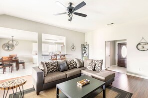 TV, fireplace, foosball, table tennis