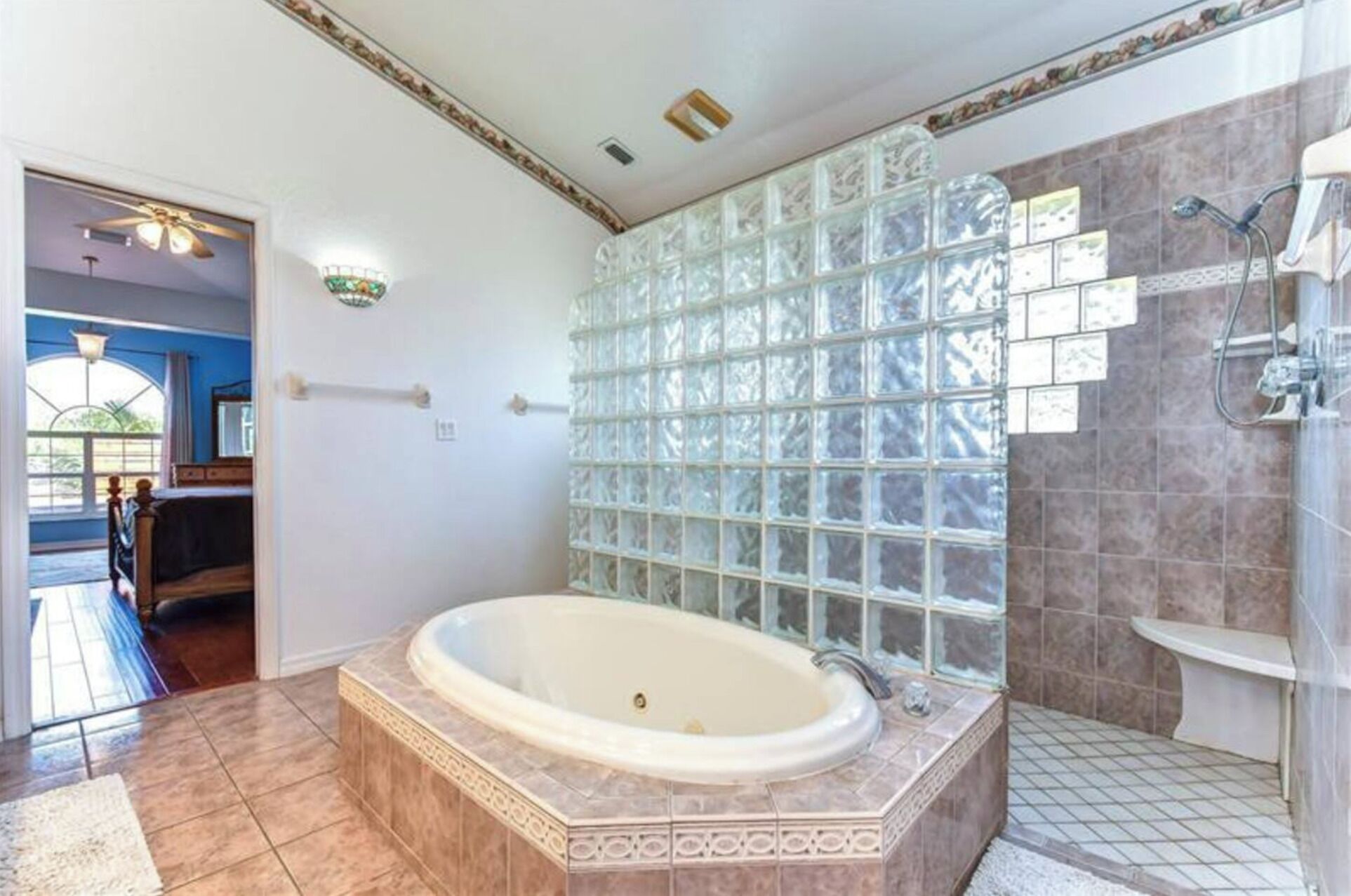 Jetted tub, hair dryer, towels, soap