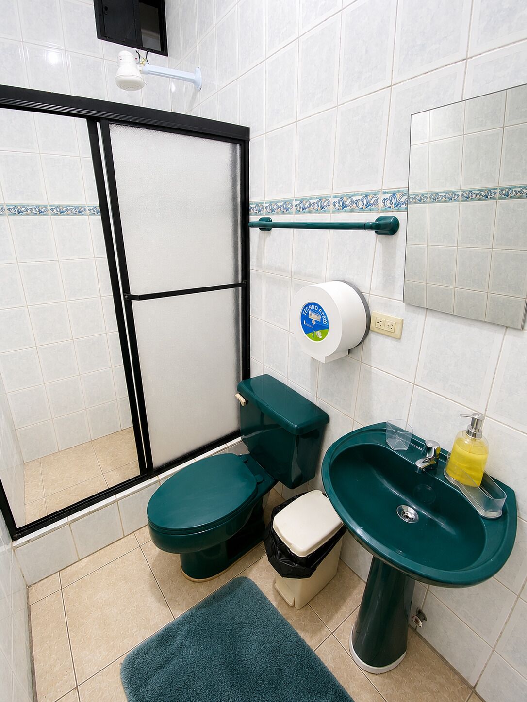 Douche, sèche-cheveux, serviettes fournies, savon