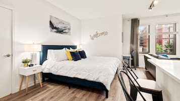 1 bedroom, desk, iron/ironing board, travel cot