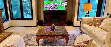 Smart TV, fireplace, stereo