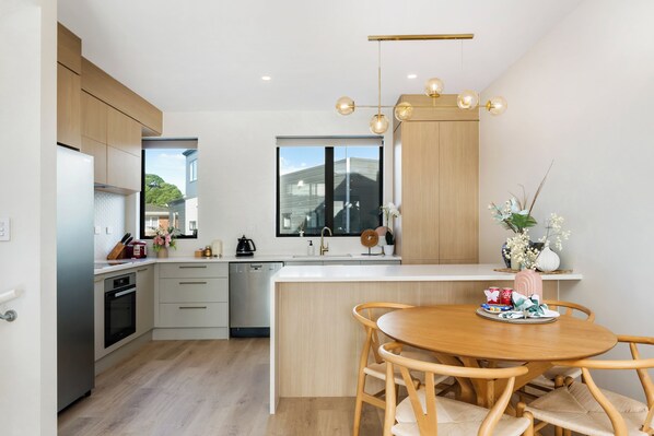 Fridge, microwave, oven, dishwasher