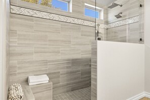 Bathtub, hair dryer, towels