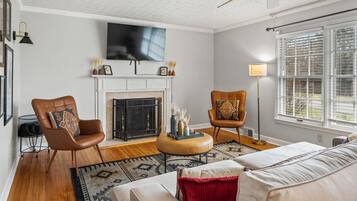 Smart TV, fireplace, video games, foosball