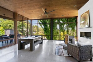 Smart TV, books, music library, stereo