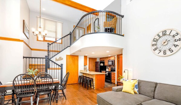 Smart TV, fireplace, foosball, printers