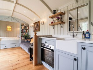 Fridge, electric kettle, cookware/dishes/utensils