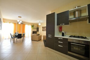 Fridge, microwave, oven, toaster